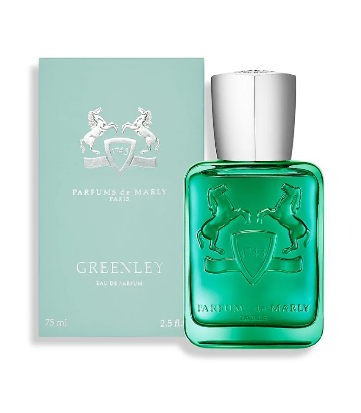 Greenley perfume bottle with packaging on a white background