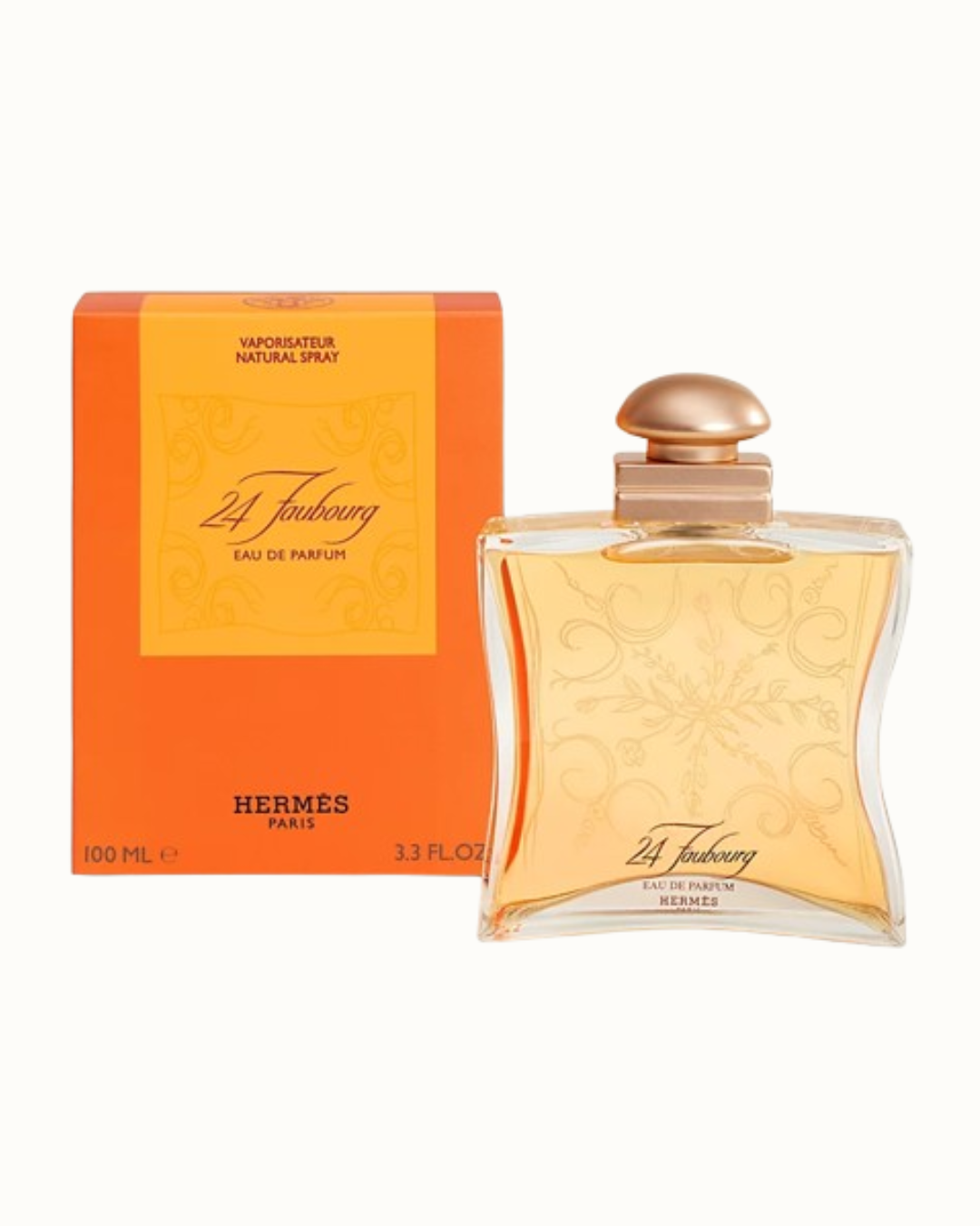 Hermes 24 faubourg perfume against white background