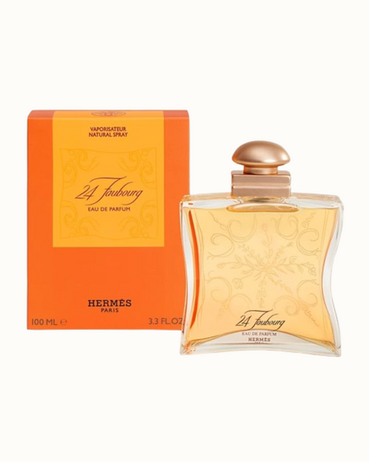 Hermes 24 faubourg perfume against white background