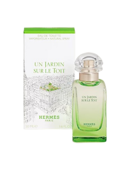 Hermes Un Jardin Sur Le Toit perfume bottle and packaging on a white background