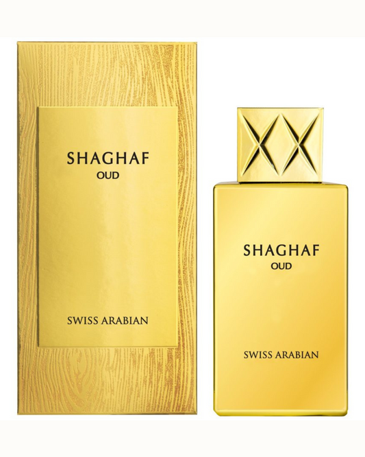 Shaghaf Oud perfume bottle and packaging on a white background