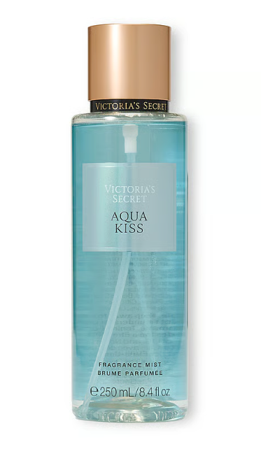 Victoria's Secret Aqua Kiss fragrance mist bottle on a white background
