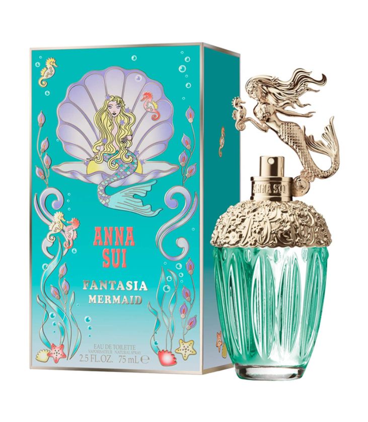 Anna Sui Fantasia Mermaid perfume bottle and packaging with mermaid design.