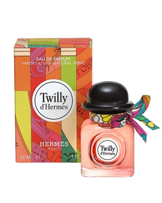 Hermes Twilly d'Hermes perfume bottle and packaging on a white background