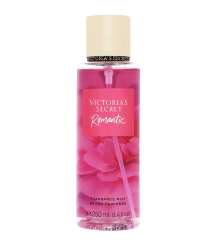 Victoria's Secret Romantic fragrance mist bottle on a white background